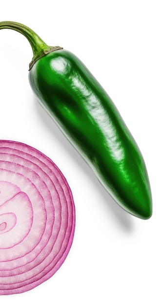 A green pepper and red onion