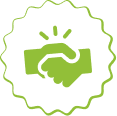 A green handshake icon
