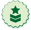 A green badge with a star on it
