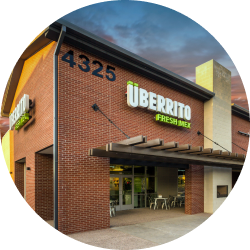 The exterior of a restaurant with a sign that says uberro.